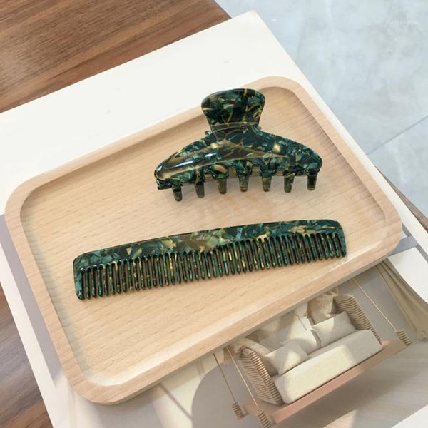 Pinzas para el cabello Barrettes estilo francés para mujer, 2 uds., Clip de garra con peine para la cabeza, conjunto de concha de tortuga, acetato de celulosa, horquilla geométrica, pasador C1FE