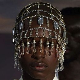 Haar Clips Haarspeldjes Glam Fringe Crystal Hat Cap Luxe Accessoires Tiara Bruid Bruiloft Hanger Ketting Sieraden Hoofddeksel Decor 230619