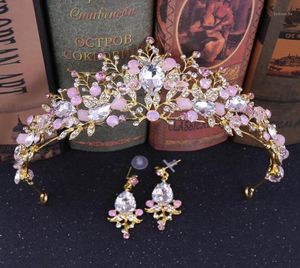 Clips de cheveux Barrettes Gold Mariage Couronne Tiaras Bridal avec boucles d'oreilles Pink Purple Bandband pour les femmes et les filles Pink15189884