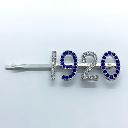 Pinzas para el cabello Barrettes Letra griega Sorority Society ZETA PHI BETA 1920 Colgante digital Horquilla de diamantes de imitación azul