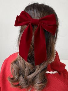 Haarspeldjes Haarspeldjes Haaraccessoires Haaraccessoires Meisjes Zwart Rood Grote Fluwelen Strik Voor Dames Vintage Bruiloft Lang Lint Koreaanse Pin Haarspeld Mode Cadeau QQ