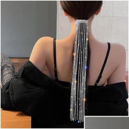 Clips de cheveux Barrettes Clips de cheveux Barrettes Luxury Shine Fl Rhinestone Hairpins for Women Bijoux Long Tassel Crystal Accessories Bride Dhwhv