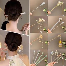 Clips de cabello Barrettes clips para el cabello palo chino para mujeres metal jade palos para niñas flor de perla borla bañera joyería tradicional