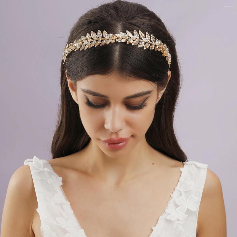 Hair Clips Barrettes Hair Clips Metal Leaves Long Headbands Crystal Rhinestone Wedding Women Bridal Accessories Silver Color Gold Hairbands Head Jewelry