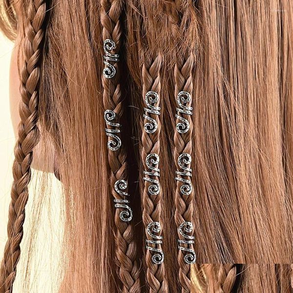 Pinzas para el cabello Barrettes Pinzas para el cabello Rastas de moda Accesorios trenzados de metal Estilo étnico Espiral Bobina Primavera Serpiente Trenza Encantos Cabello Dhaek