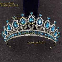 Pinzas para el cabello Barrettes Hairclip Barroco Vinatge Teal Pink Crystal Crowns Diadema emocionada Rhinestone Cumpleaños Tiara Diadema para boda Accesorios nupciales 2024