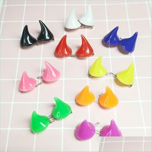 Haarclips Brurettes Halloween Devil Horns Haarspeld Neon kleuren hoek Harajuku schattige overdreven haarclip Pins C3 Drop levering 2021 J DHTDC