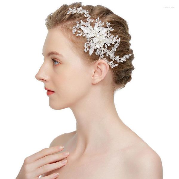 Pinces à cheveux Barrettes faites à la main cristal autrichien strass perles fleur pince de mariage mariée casque accessoires cheveux Stre22