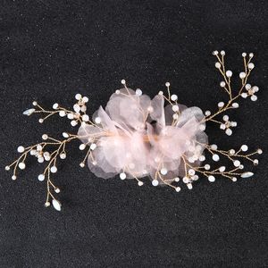 Barrettes à cheveux faites à la main pour femmes, épingles à cheveux en perles de fleurs dorées, accessoires en strass rose, bijoux de mariée tendance