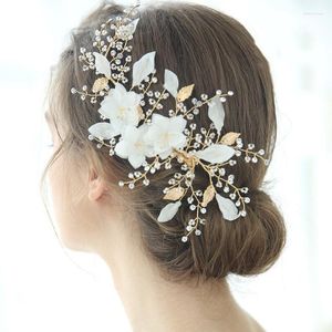 Pinces à cheveux Barrettes à la main en soie fleur feuille femmes couronne pince de mariée perles de vigne cristal mariage casque accessoires cheveux Stre22