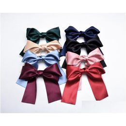 Barrettes à cheveux Barrettes à la main Streamer Pinces à cheveux Long ruban Satin Spring Clip Super Grand Bow Filles Accessoires 8 couleurs Drop Del Dh2Pr