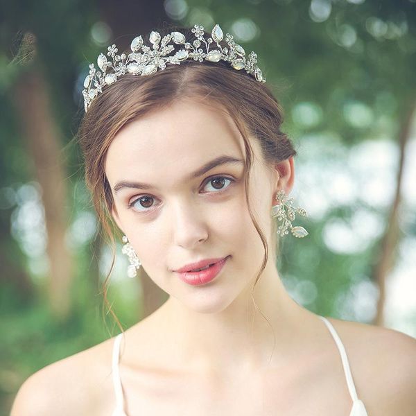 Pinces à cheveux Barrettes bandeaux ensemble de boucles d'oreilles pour mariage perle diadème de mariée et couronne feuille coiffes accessoires mariée
