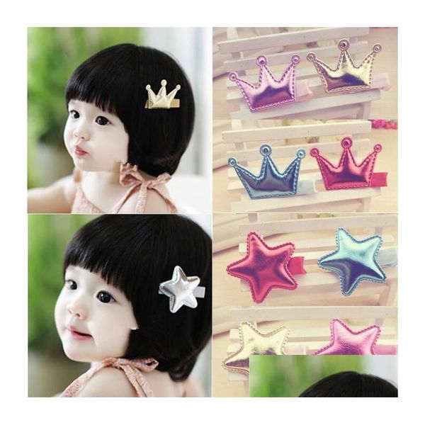 Pinces à cheveux Barrettes Haute Qualité En Cuir Brillant Couronne Côté Bébé Étoile À Cinq Pointes En Épingle À Cheveux Mignon Fj063 Mix Ordre Drop Delivery Jewel Dh2G7