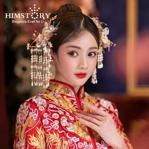 Pinces à cheveux Barrettes HIMSTORY Épingle à cheveux chinoise traditionnelle Peignes en or Accessoires de mariage Bandeau Bâton Coiffe Bijoux de tête