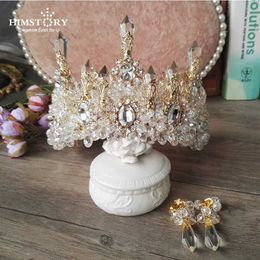 Haarspeldjes Haarspeldjes HIMSTORY Wedding Bridal Prom Princess Clear Crystal Pearl Tiara Crown Haarband Hairwear 230619