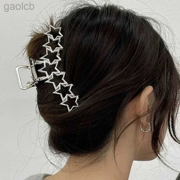 Clips de cheveux Barrettes Hollow Star Hair Claws pour femmes Y2k Sweet Silver Pentagram Heart Cool Filles Charme Tendance Clip Coille Aesthésie Accessoires de cheveux 240426