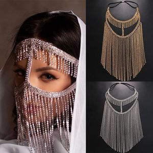 Pinces à cheveux Barrettes Indien Plein Gland Masque Chaîne Bijoux Décoration Visage Pour Les Femmes Voiles De Mariée De Mariage Cristal Perlé Fête De Noël 230619