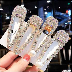 Clips para el cabello Barrettes Ins Crystal Rhinestone Lady Wedding Party Bling Horquillas Moda Chica Mujer Joyería al por mayor 253 Q2 Drop Del Dhfwz