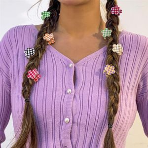 Pinzas para el cabello Barrettes Ins Multicolor Checkerboard Grid Trébol de cinco hojas Clip de acetato para mujeres Linda flor Acrílico Garra Accesorios para el cabello