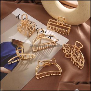 Pinces à cheveux Barrettes Bijoux Évider Papillon Gland Pins Pour Femmes Fille Métal Doré Couleur Clip Aessories Styling Outils Drop Delivery