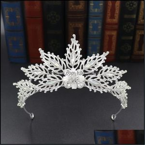 Haarclips Barrettes Sieraden Leaf Rhinestone Bridal Tiaras en Crowns Vrouwen Princess Crystal Barok Bruid Pageant Diadeem Wedding Drop Del