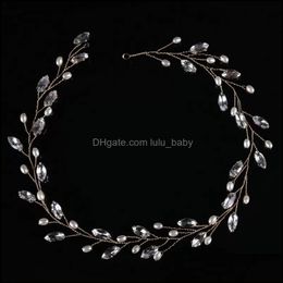 Haarclips Bronrettes Sieraden Shiny Crystal Glass Tiara Hairwear Simated Pearl Luxury Women Assories Heldere bruiloft Hoofdkleding voor Drop Deli