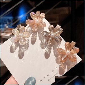 Haarclips Bronrettes Korea Crystal Flower Pearl Haarclip voor meisjes vrouwen geometrische eendbill bakwerk haarspeld accessoires sieraden gi dh40f