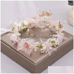 Coiffes de cheveux Barrettes Corée Corée Made Lady Girl Sweet Princess Crown Flower Flower Floral Hairband Beach Wedding Party Band Bri Dhyqw