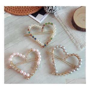 Pinces À Cheveux Barrettes Corée Rétro Amour Coeur Forme Strass Perle Pinces À Cheveux Adt Clip Côté Frange Épingles À Cheveux Pour Accessoires Féminins Dhgle