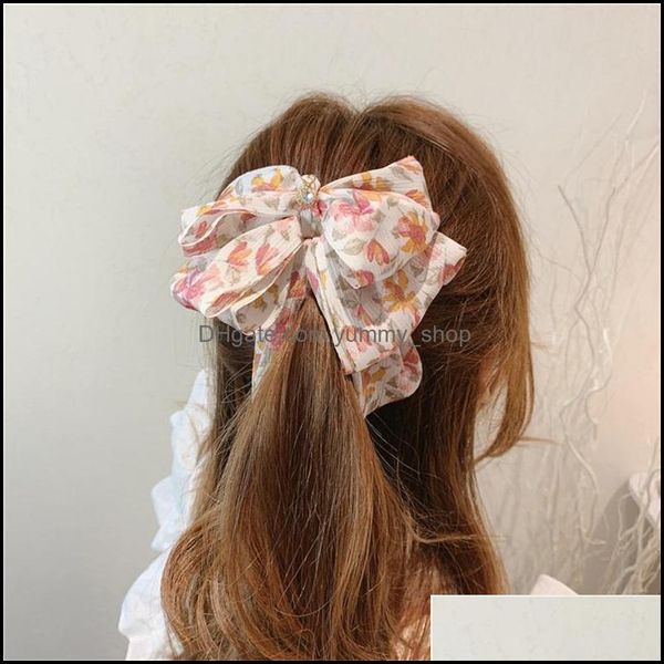 Pinces À Cheveux Barrettes Corée Style Épingle À Cheveux Doux Clip Vertical Mignon En Mousseline De Soie Floral Arc Banane Titulaire De La Queue De Cheval Femmes Mode Accesseur Dhq5G