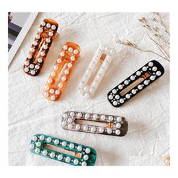 Haarclips Barrettes Korea Style Square Hollow Pearl Hair Clip For Women Girls Black BRETTE HOOFDKEAD Elegante haarspelden Dagelijkse ACCE DH5UU