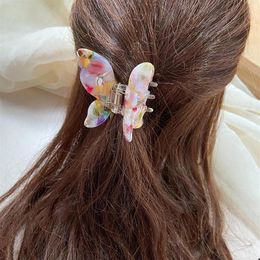 Pinzas para el cabello Barrettes Accesorios de mariposa acrílicos coreanos para mujeres Regalos simples de metal de moda coloridos Whole294G