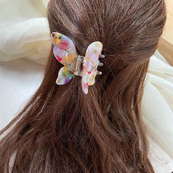 Pinzas para el cabello Barrettes Accesorios de mariposa acrílicos coreanos para mujeres Regalos simples de metal de moda coloridos Whole317o