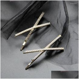 Clips para el cabello Barrettes Clip de diamantes de imitación de perlas cruzadas coreanas con lado simple y top de flequillo para una niña con estilo Accesorio Entrega de gota Jewe Otdqw