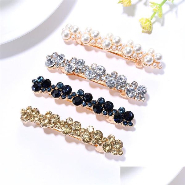 Barrettes à cheveux Barrettes coréennes cristal perle femmes élégantes barrettes pince à cheveux pinces à cheveux épingle à cheveux filles accessoires de cheveux 5 couleurs goutte Dhjxq