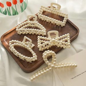 Hair Clips Barrettes Korean Imitation Pearl pins Geometric Claws Bath Large Catch Shark Back Head Women Accessories 230330