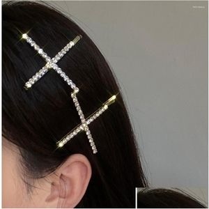Haarspeldjes Haarspeldjes Koreaanse Glanzende Strass Grote Kruis Zijklem Hoofddeksels Voor Vrouwen Luxe Kristallen Haarspeld Accessoires Drop Deli Otr7R