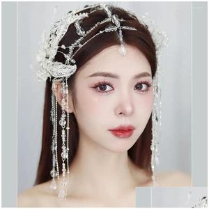Haarspeldjes Haarspeldjes Koreaanse stijl Bruid Kristal Kwastje Fee Accessoires Prachtige handgemaakte kralen Wenkbrauw Centrum Hanger Ketting Headwe Ot8Sn