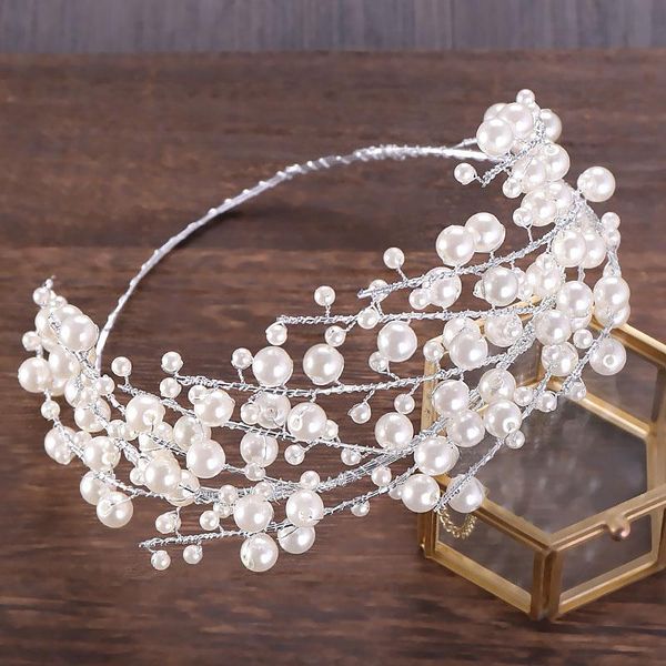 Pinces à cheveux Barrettes grand luxe blanc simulé perle diadèmes de mariée couronnes strass diadème de concours EA
