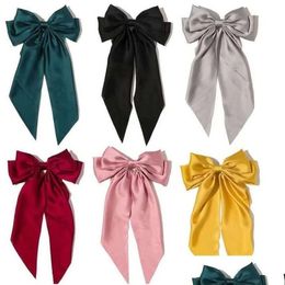 Barrettes à cheveux Barrettes Grand Satin Bow Épingles à cheveux pour femmes Fille Mariage Long Ruban Coréen Clip Hairgrip Accessoires Drop Livraison Je Dhfo5