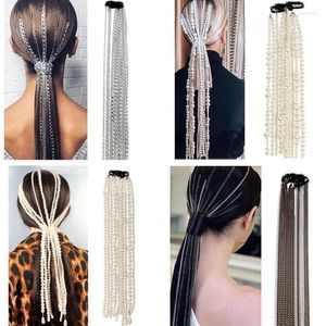 Pinzas para el cabello Barrettes largos con clip de borla de perlas Joyas Cadena de metal Pasadores Bohemia Boda Accesorios nupciales Hair Stre22