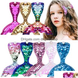 Clips de cheveux Barrettes Belle sirène épingles à cheveux de démarrage de démarrage Sequins Bow Girls Clig Alligator Kids Headwear Accessoires Femmes Gift Dr Dhwmc