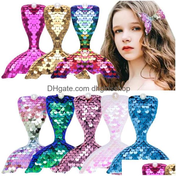 Pinzas para el cabello Barrettes Lovely Mermaid Hairpins Start Scales Lentejuelas Bow Girls Clip Alligator Kids Headwear Accesorios Mujer Regalo Dr Dhwmc