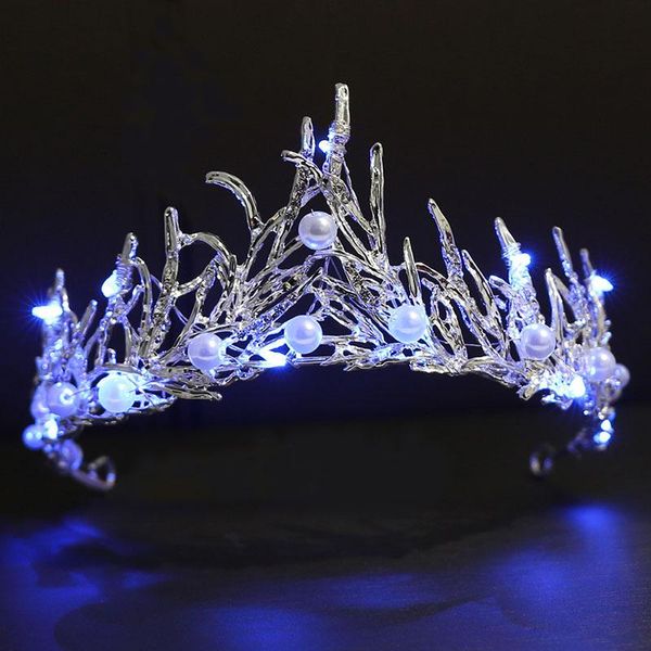 Pinzas para el cabello Barrettes Corona de boda luminosa para mujer Reina nupcial Tiaras y coronas Luz LED Perla Novia Tocado Princesa Niña Cumpleaños