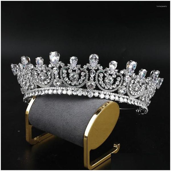 Pinces à cheveux Barrettes De Luxe 3A Zircon Cubique Allonger Couronne Rétro Cour Noble Style Mariée Diadèmes Bijoux De Mariée Accessoires Hq0705 Dhget