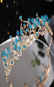 Clips de cabello Barrettes Luxury Blue Crystal Pearl Crown Crown Headband Niños Princesas Show Stardress Fairy Enchanting Temperam2407124