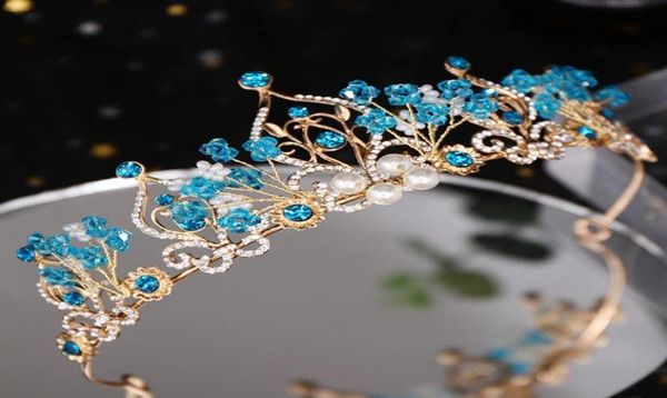 Clips de cheveux Barrettes Luxury Blue Crystal Pearl Braid Crown Bandband Childre