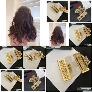 Barrettes de cheveux Barrettes Designer de luxe Femmes Filles Gold Hairpin Marque Classique Polyvalent Loisirs Hairclips Mode Cristal Perle Lettre Dhgsa