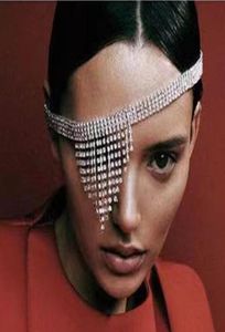 Clips de cabello Barrettes Luxury Full Rinestone Cover Mask de la cadena de diadema de la cabeza de la cabeza para mujeres Cabezal de borla de cristal sexy9826269