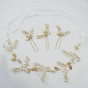 Haarclips Bronrettes Luxe blad bloemhoofdbanden haarspelden voor bruiloft accessoires parels kristallen hoofdtooi bruidsbetrokkenheid sieraden